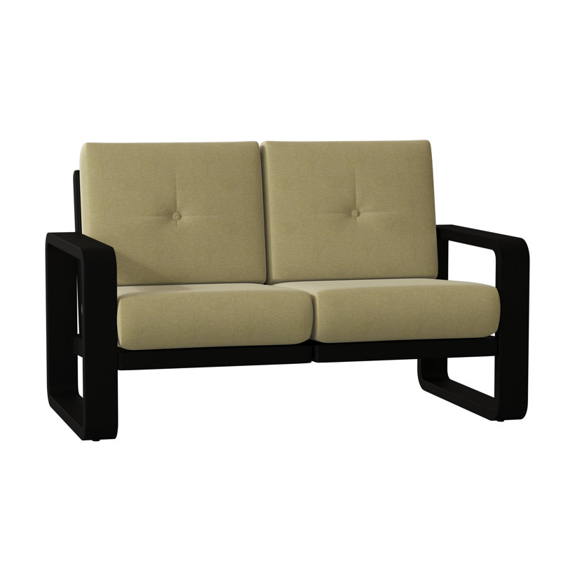 Vale 58.5'' Wide Aluminum Loveseat with Cushions, Linen Antique Beige Sunbrella®, Textured Black