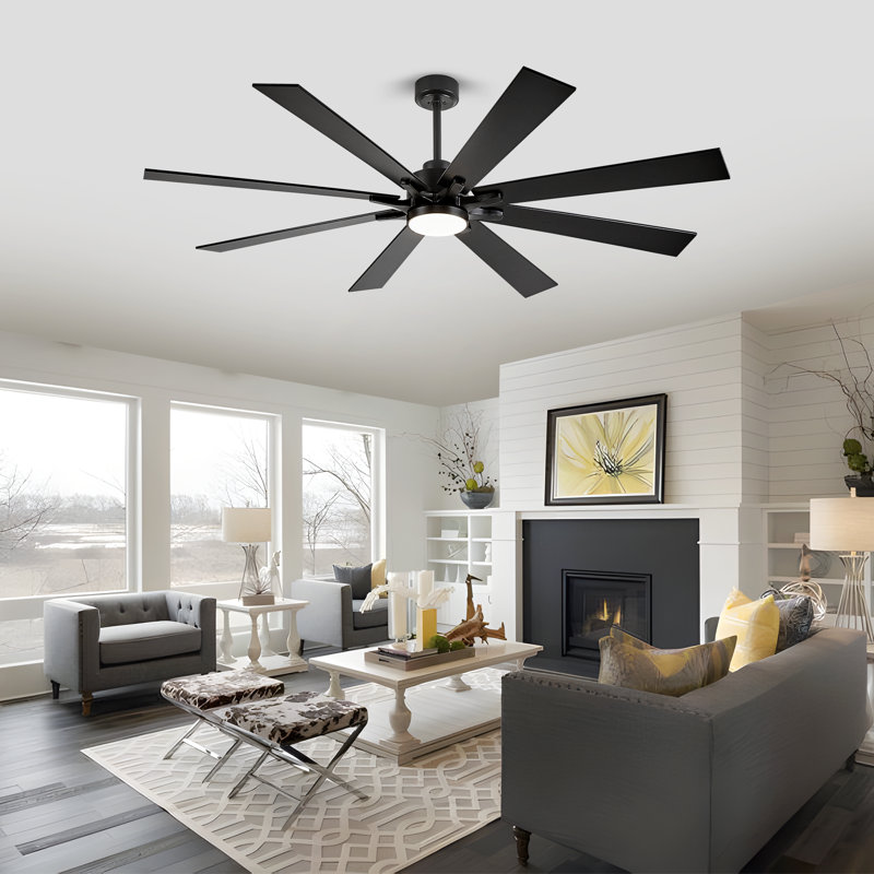 Large 8 Blade Ceiling Fan With Led Light And Smart Features, 62", Black, Black