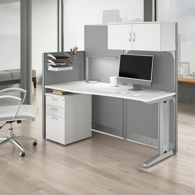 Bureau en une heure avec rangement, Blanc pur