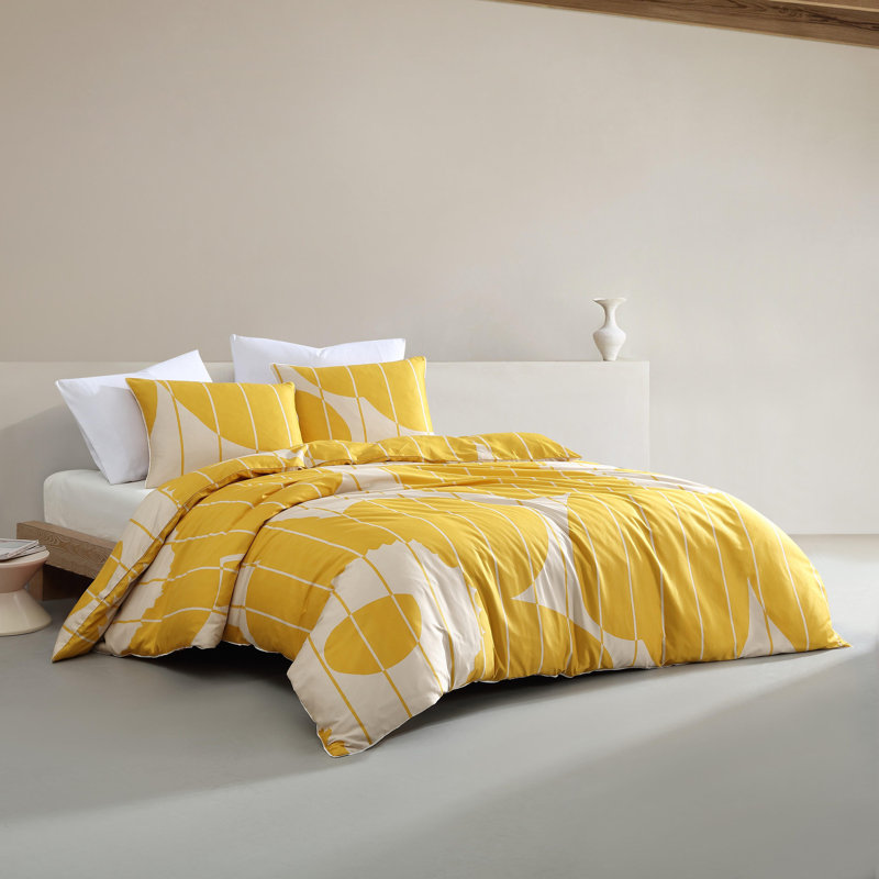 Vesi Unikko Yellow and Beige Organic Cotton Full Duvet Cover Set