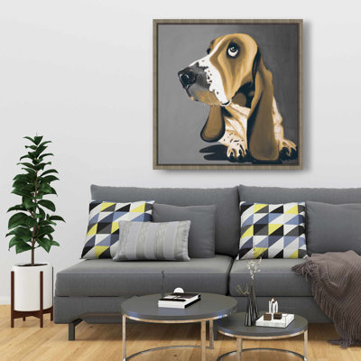 Gold Basset Hound Dog - Modern Animals Framed Canvas Decor