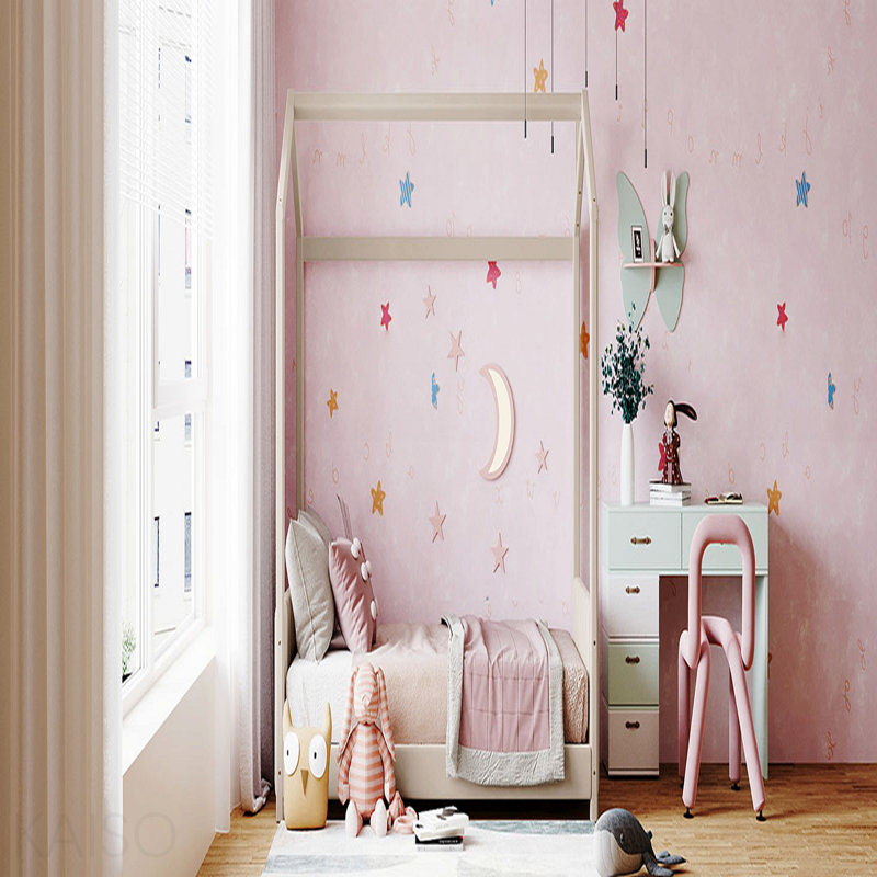 Lit simple en bois et velours, beige, Beige, Twin