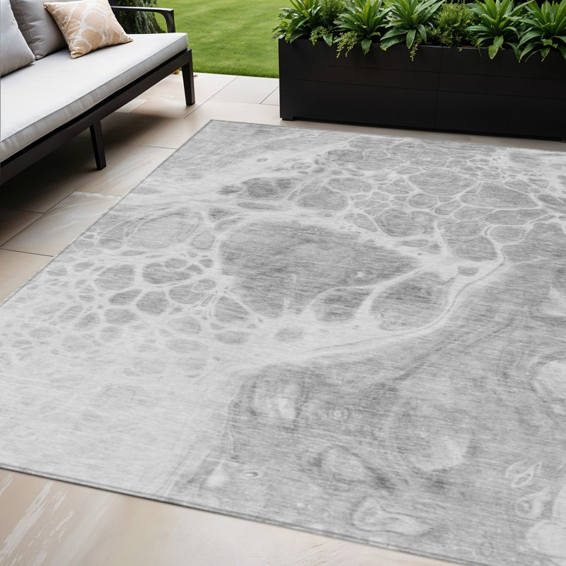 Tapis intérieur / extérieur gris lavable argenté et ivoire 5 pi x 8 pi