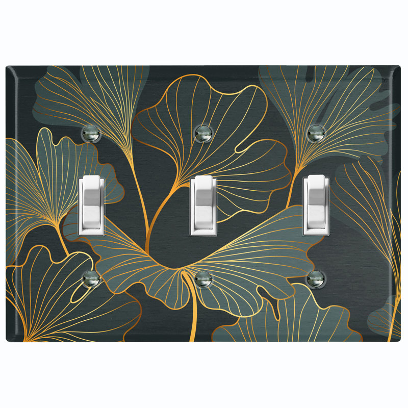 Green Lily Plant Leaves Paint Print 3 - Gang Toggle Light Switch Standard Wall Plate