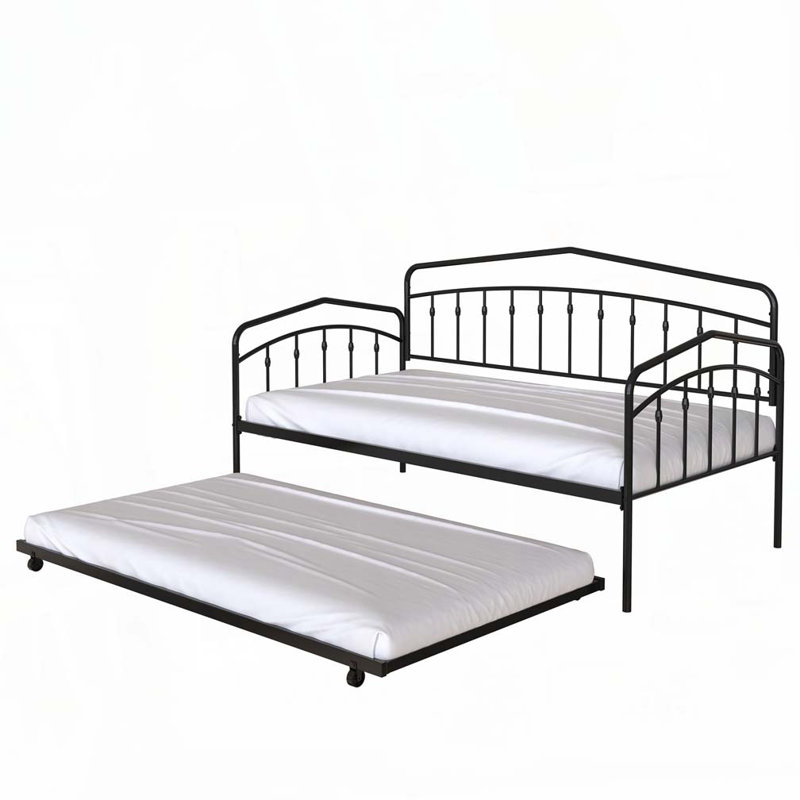 Metal Frame Daybed with Trundle, Black