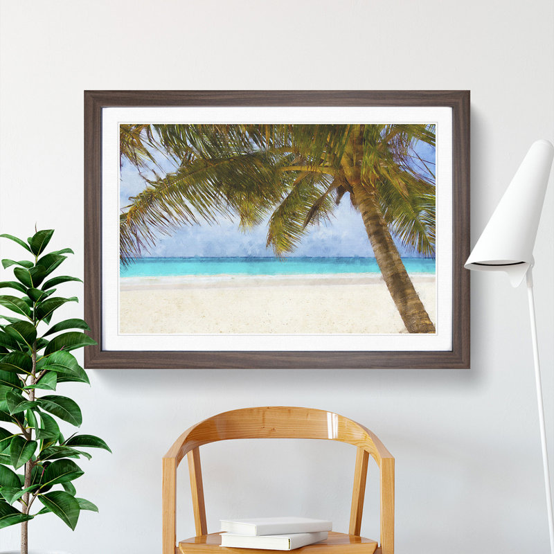 Palm Tree Beach Vol.3 - Framed Print, 36cm H x 48cm W x 2cm D, Walnut Framed