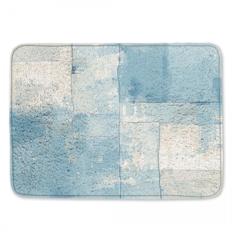 Blue Abstract Patchwork Bath Mat, 24in W x 17in L