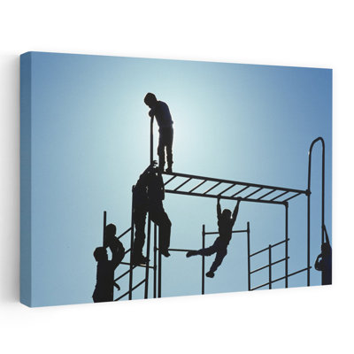 1990, sept anges silhouettes découpées sur un terrain de jeu Jungle Gym Classic Playful Retro Singe, art mural