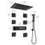 Système de douche complet thermostatique encastré au plafond avec lumières DEL, jets de corps et barre coulissante-107364901