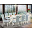 L'ensemble de table de cuisine 9 pièces comprend une table de salle à manger rectangulaire avec pieds en X et 8 chaises de salle à manger Parson en tissu de couleur bleue, finition jacobine patinée-493170982-493171002