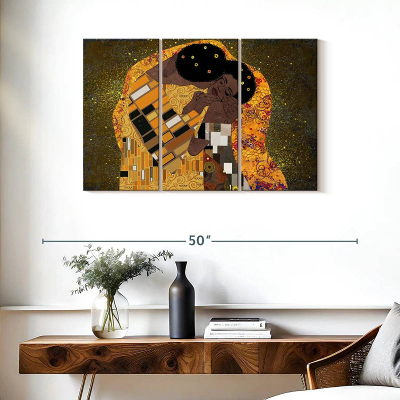 Black Couple Kiss 3 pièces, H 24 po x l 38 po x P 1,25 po
