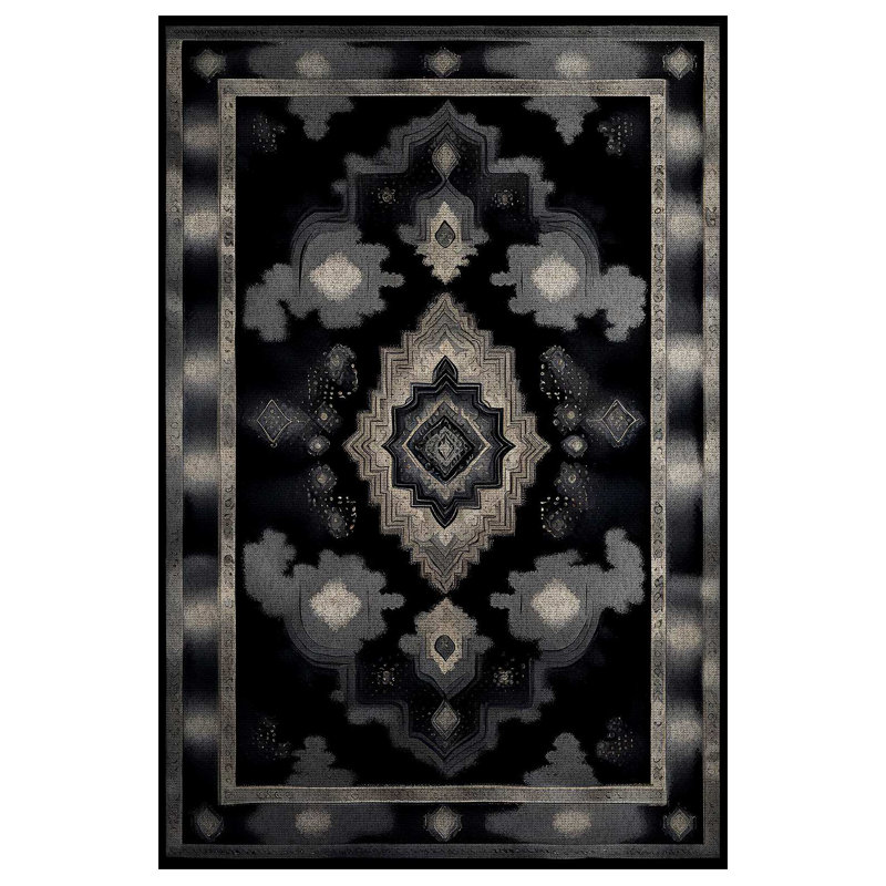 Reuben Collection Digital Print Cotton-Polyester Black Moroccan Rug, Runner 2'8" x 10'6"