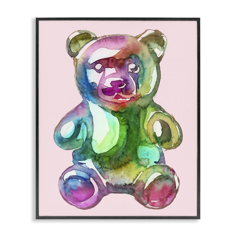 Illustration d'ours chromatique, estampe numérique, design par Lil 'Rue, H 14 po x l 11 po, Giclée encadrée noir minuit