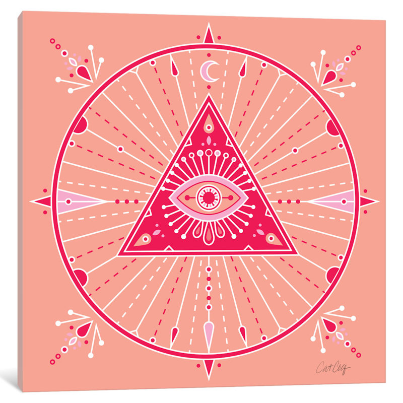 « malveillant eye mandala iii », reproduction d’impression sur toile rose, H 48 po x l 48 po x P 1,5 po