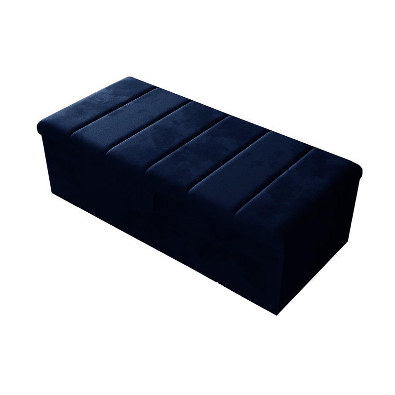 Alakay 102cm Wide Rectangle Striped Ottoman Storage Box with Hydrolic Arm, Plush Royal Blue
