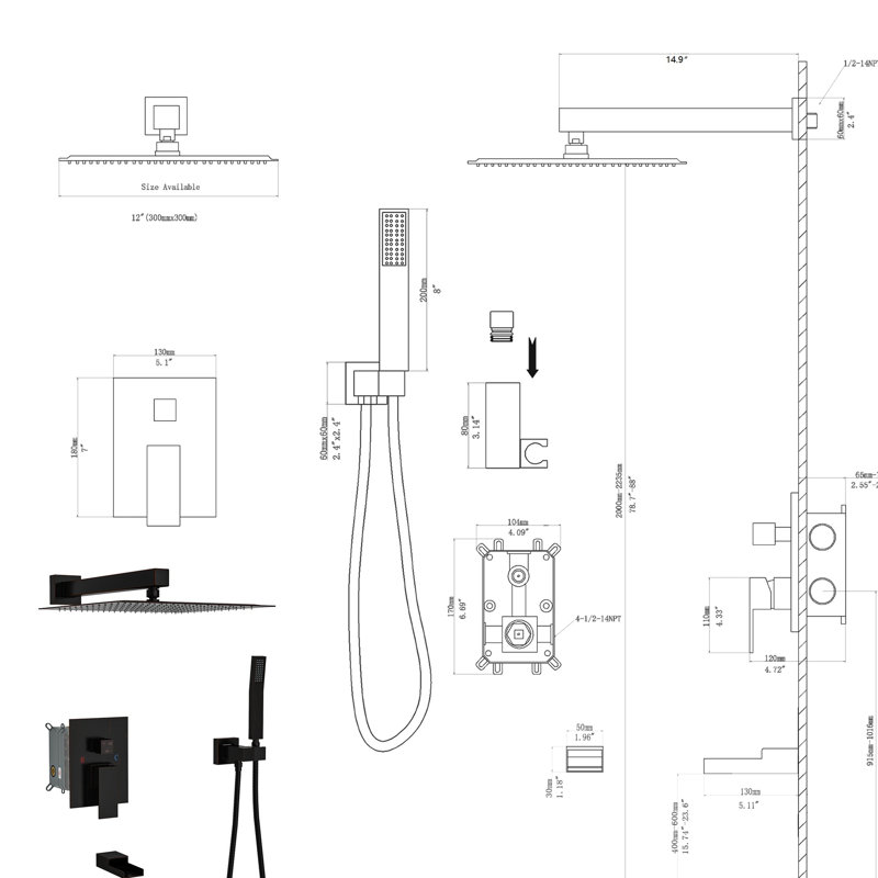 Shower System With Waterfall Tub Spout, Oil Rubber Bronze Finish - 12 Inch Wall Mounted Square, 3 Rainfall & Handheld, Valve, Effortless Setup Work Design Straightforward Installation And Upkeep Steps
