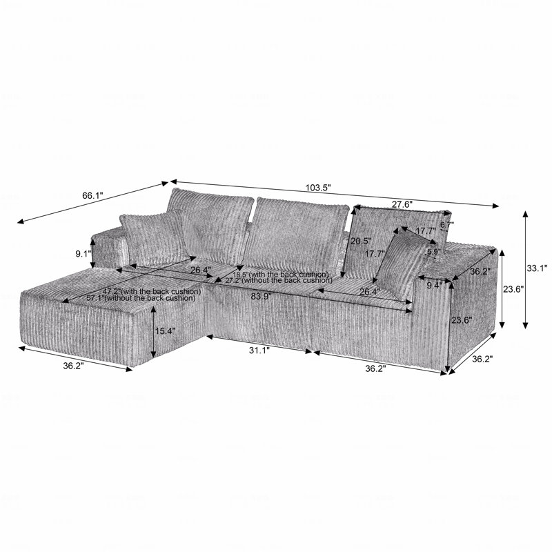 Canapé modulaire Basic, canapé modulaire, canapé nuage en velours côtelé moderne avec assise profonde, canapé rembourré 4 places