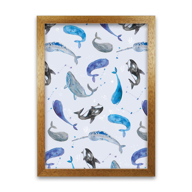 Whales Repeat Patterm 1 Piece Wall Art, 59.4cm H x 42cm W x 3cm D, Oak Framed