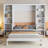 White Solid Pine Murphy Bed with Foldable Desk and Bookshelf Storage, Space-Saving Wall Bed Cabinet with Wood Slat Support for Home Office or Guest Room-1931422176