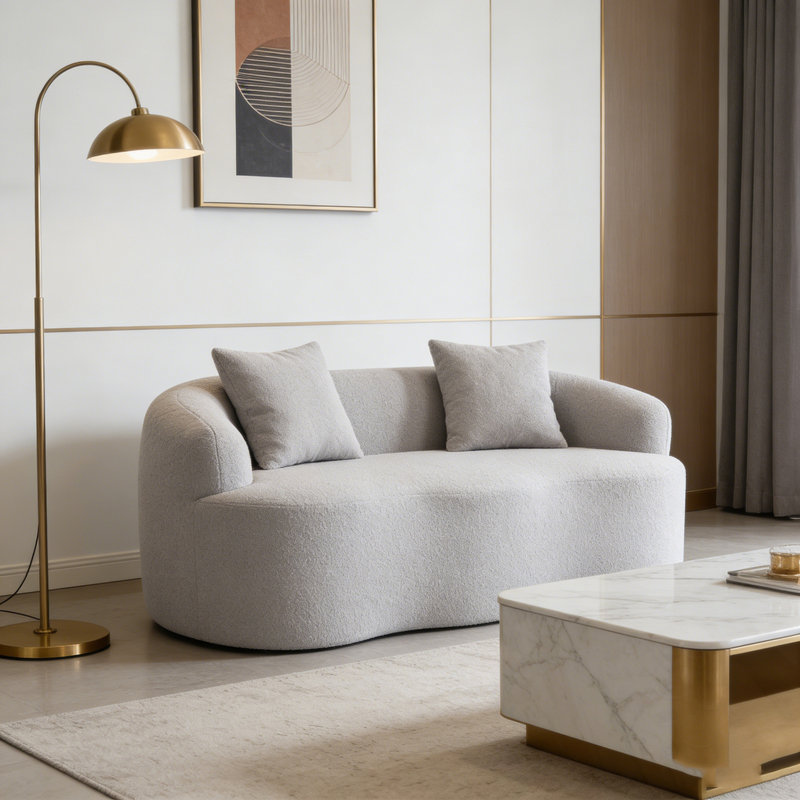 Causeuse courbée avec accoudoirs ronds et 2 coussins, Gris