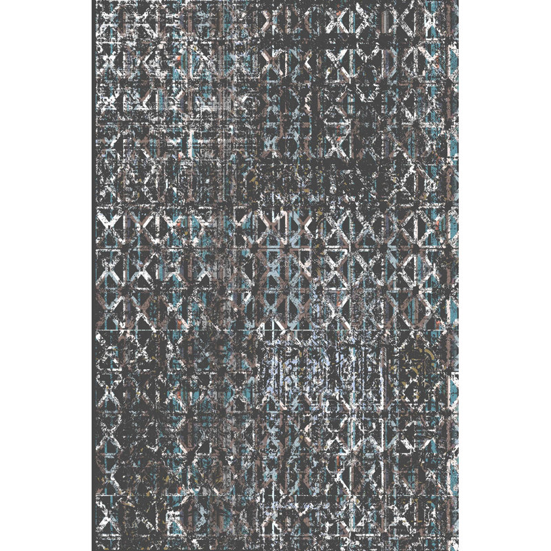 Tapis en polyester tissé à plat à la machine Aleyskaa en brun / bleu, Rectangle 2 pi 7 po x 3 pi 11 po