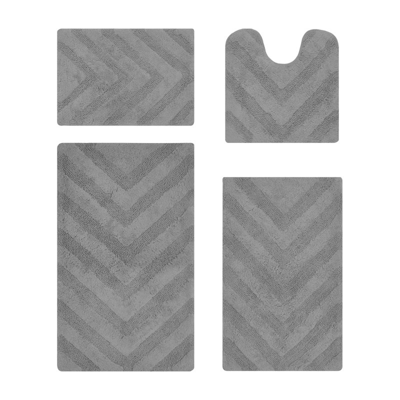 Ensemble de tapis de bain 4 pièces, Gris, 4 pièces (17 po x 24 po | 20 po x 20 po | 21 po x