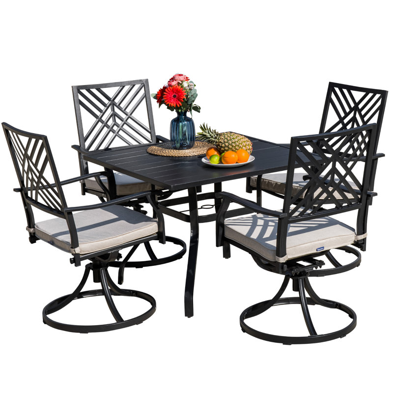  Ensemble de salle à manger de patio pivotant 5 pièces avec coussins et tables PVC-coated polyester pour le jardin, la cour arrière, la piscine