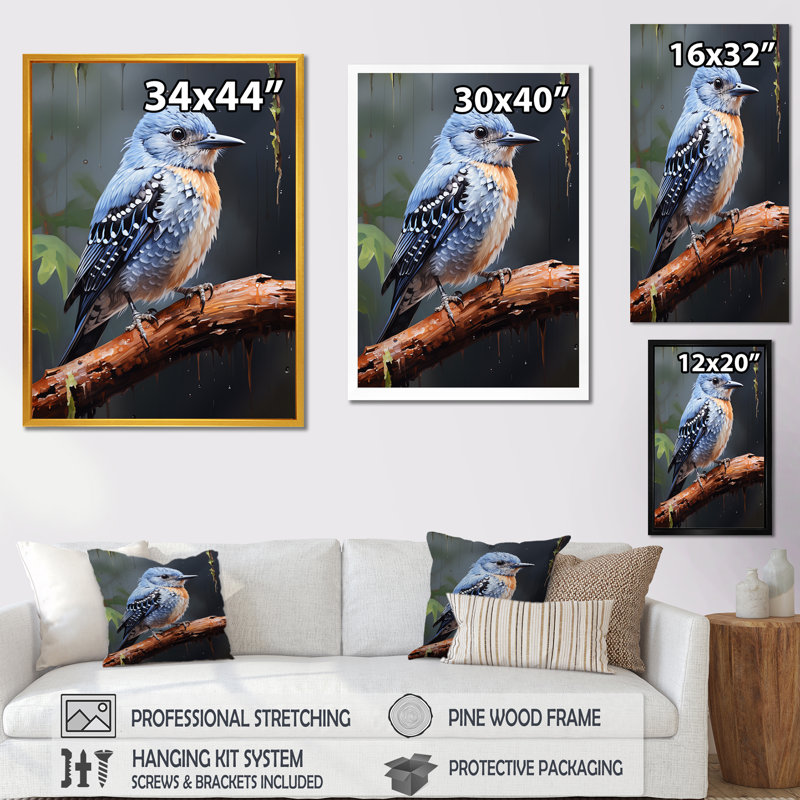Dusk Plummet Bird - Art mural oiseau, H 20 po x l 12 po x P 1 po, Cadre simple noir