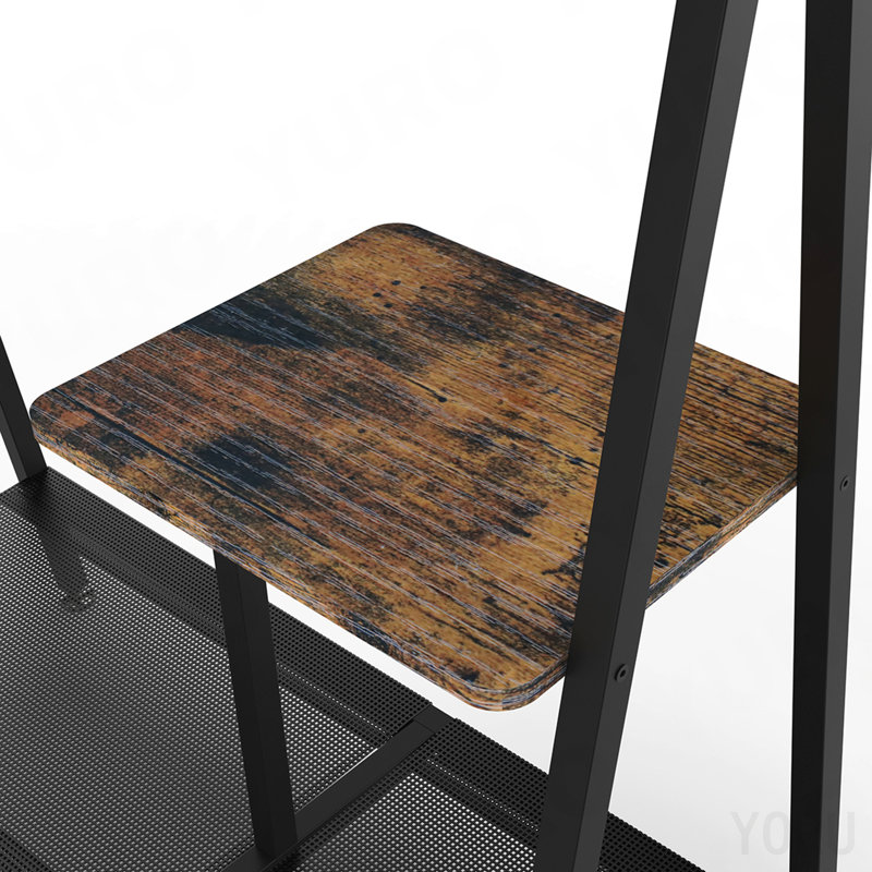 Portemanteau avec miroir, portemanteau multifonctionnel avec rangement pour chaussures, structure en métal, pour salon chambre à coucher 73 x 32 x 15 pouces, style industriel, brun rustique et noir