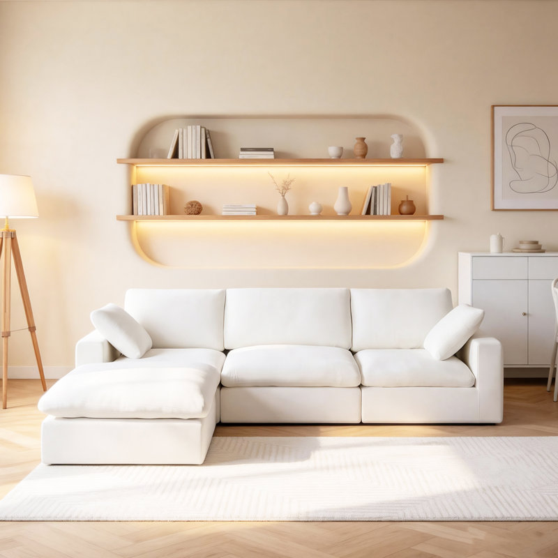 Oversized Modular 120" L-Shaped Cloud Sectional Sofa, Solid Wood Frame Couch with Ottoman & Washable Removable Slipcover
