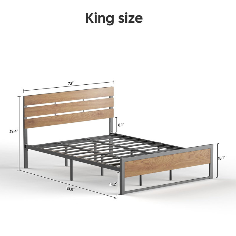 Ingrun Metal Bed Frame with Headboard, King