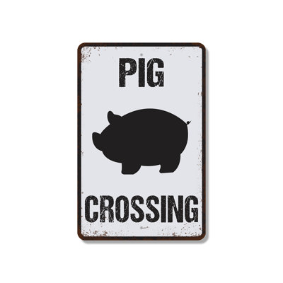 Pig Crossing Distressed Swine Hog Farm (2 Pack) 8 Inch x 12 Inch Plastic Sign
