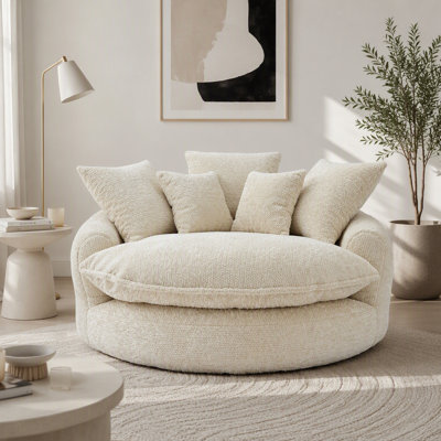 Fauteuil rond moderne surdimensionné de 55 pouces en mousse de polyester moelleuse avec coussins pour espace de vie (sans repose-pieds)