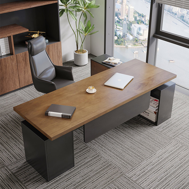 Bureaux rectangulaires en bois massif noyer, 29.53" H x 86.61" W x 31.5" D, Left Hand Return