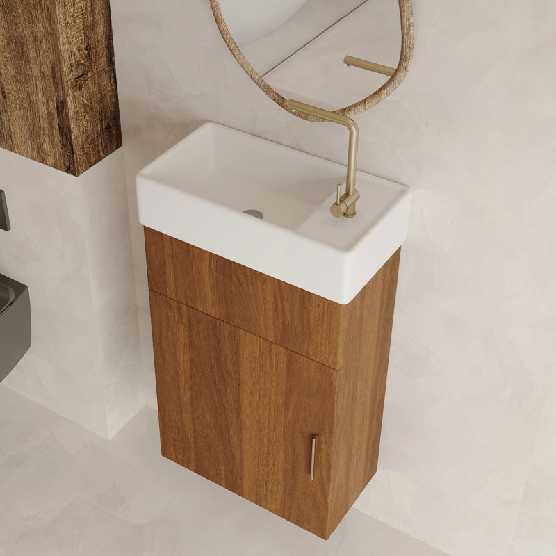 Meuble-lavabo flottant moderne 16,5 po avec lavabo et rangement en céramique intégrés