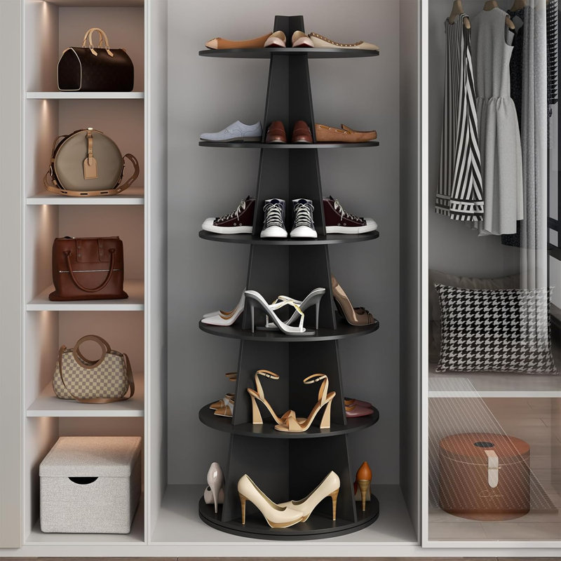 6-Tier Rotating Shoe Rack, Black