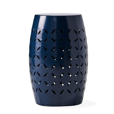 Dark Blue Iron Side Table With Delicate Lace Cut Design, 12.28"X12.28"X18.16", For Outdoor & Indoor, No Assembly 18.16In High Patio Table, 12.28In X 12.28In, And Attractive, Required