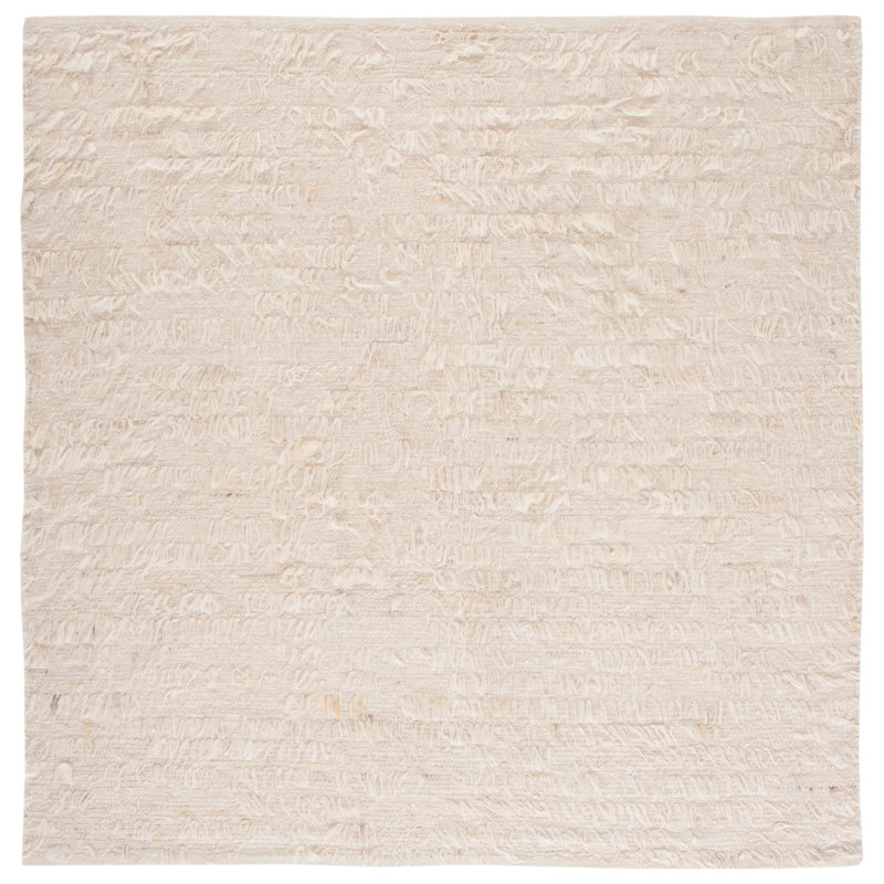 Ivory Wool and Cotton Hand-Tufted Square Shag Rug, 6' x 6'