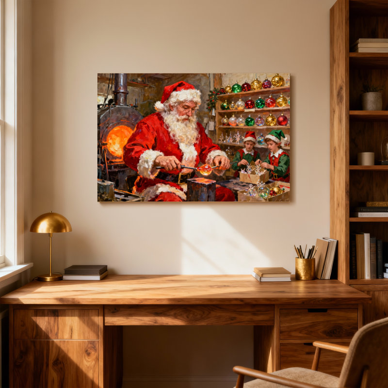 Décorations de Noël pour père Noël avec des elfes en atelier, H 16 po x l 24 po