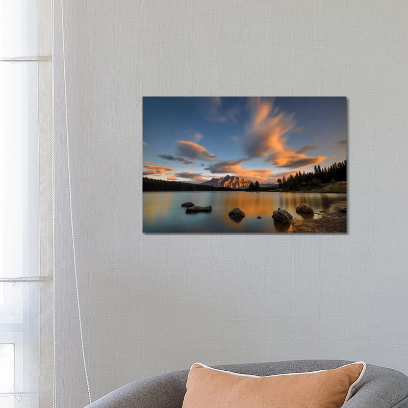 Two Jack Lake Sunset by Hua Zhu - Wrapped Canvas Print, 66.04 cm H x 45.72 cm W x 1.91 cm D