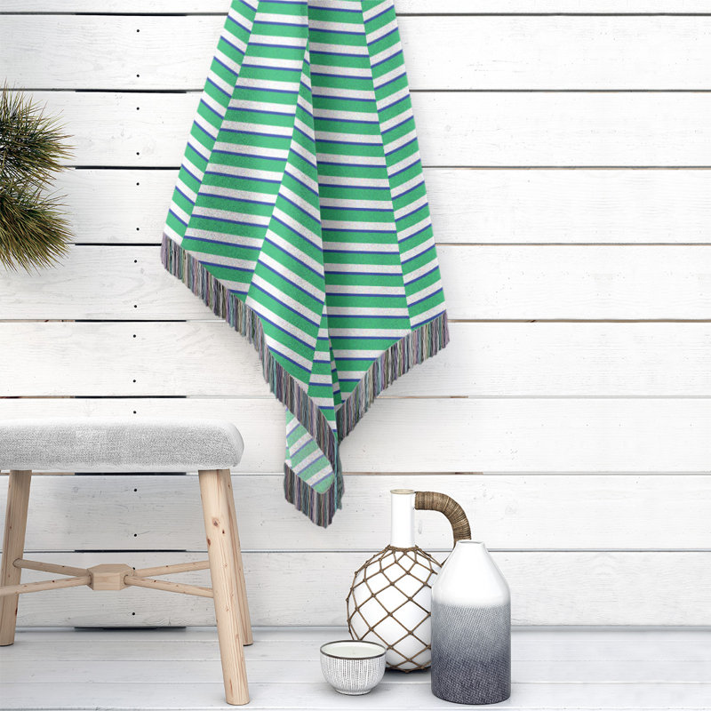 Couverture en coton tissé à rayures fracturées, l 37 po x L 52 po, Vert/bleu marine