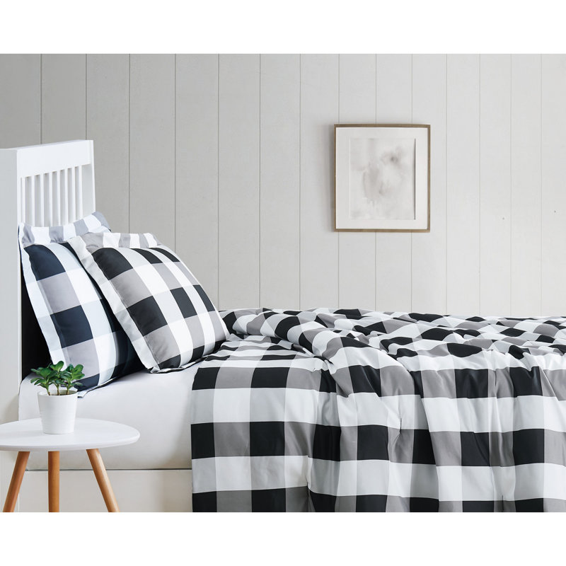 Buffalo Microfiber Farmhouse / Country Set, Black Checkered, Twin Comforter XL + 1 Sham