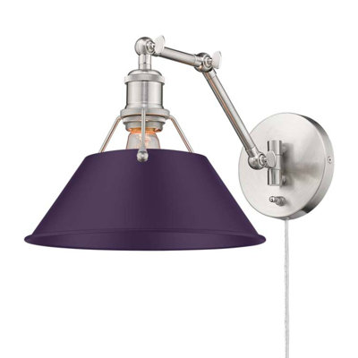 Orwell 1-Light Swing Arm Wall Lamp - Pewter - Exotic Purple Shade