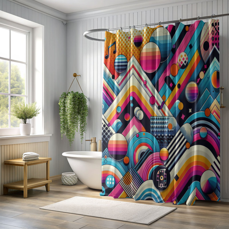 Rideau de douche standard 1 pièce Retro Pulse, H 74 po x l 71 po
