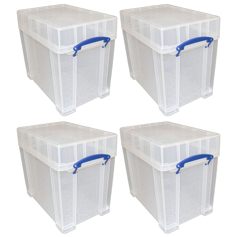  19 Liters Transparent Storage Container with Snap Lid, 4 Pack