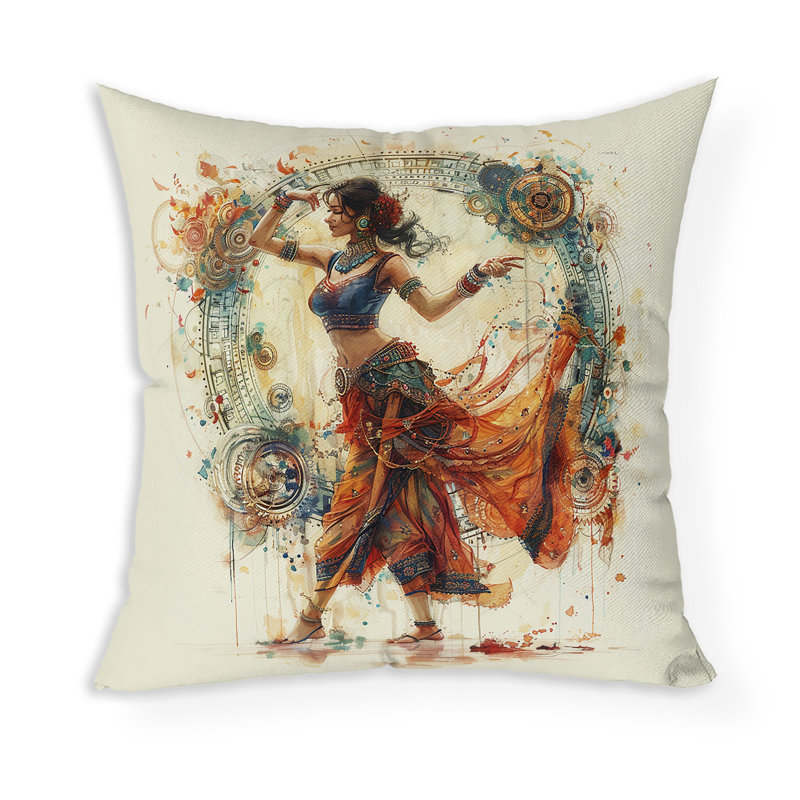Coussin Enchanting Rhythms of India, H 18 po x l 18 po, Beige/Orange