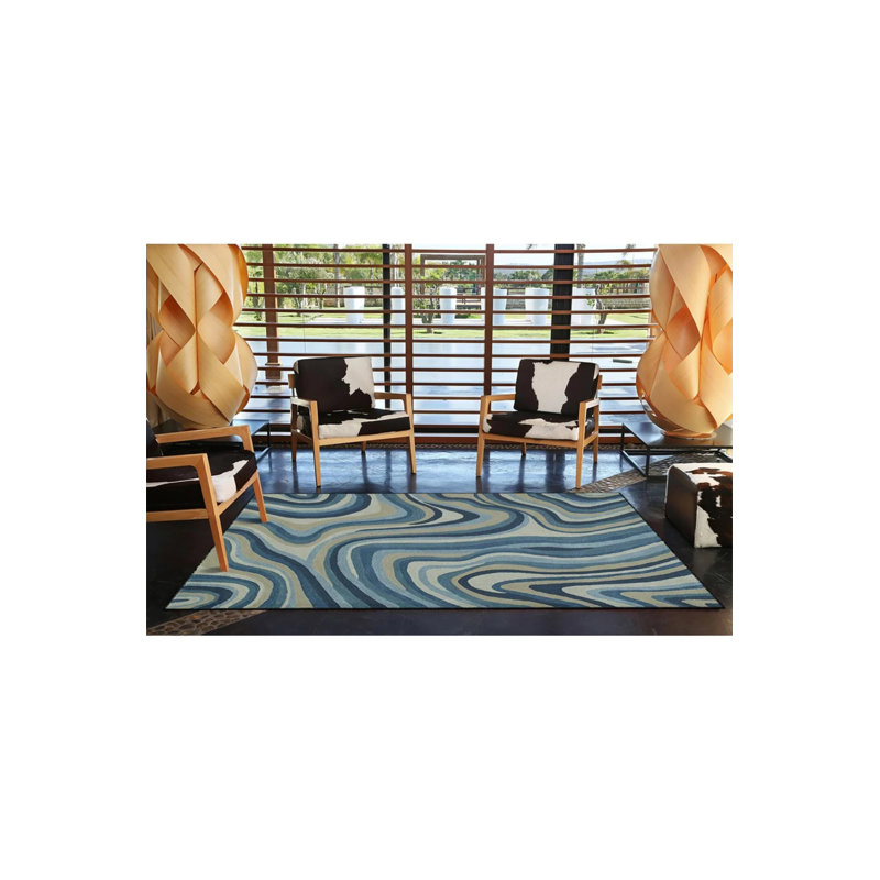 Base tissée à motif ondulé et tapis lavable, Rectangle 3 pi 4 po x 5 pi