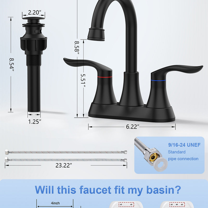 Bathroom Faucet With Pop-Up Drain & Supply Hoses 2-Handle 360 Degree High Arc Swivel Spout Centerset Vanity Sink Faucet