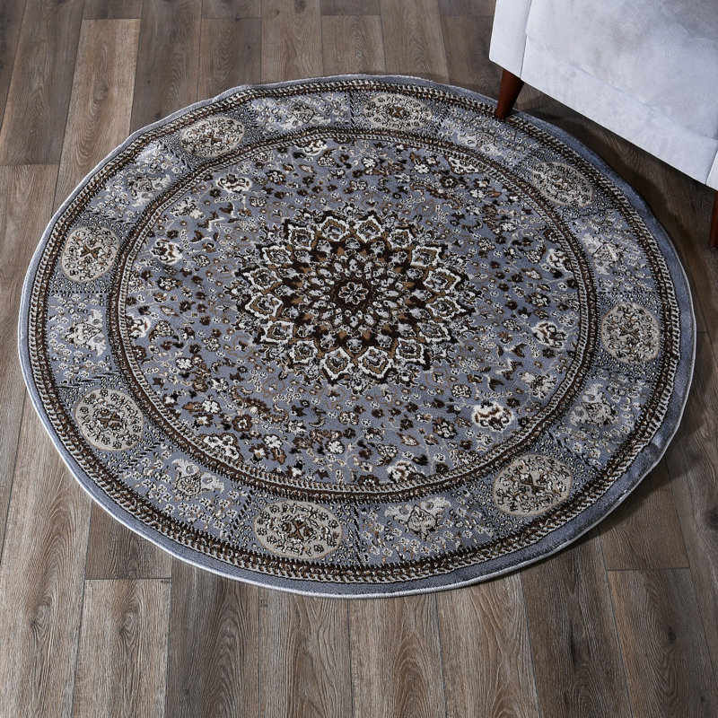 Devansh Power Loom Gray Rug, Round 7'9"
