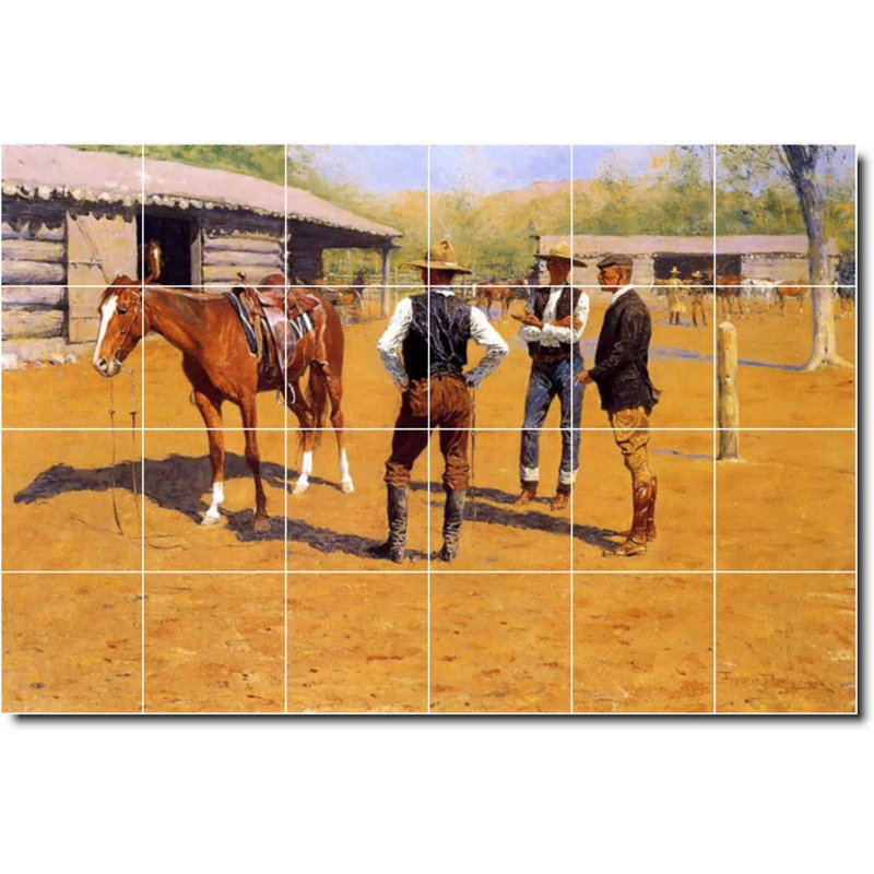 Carreau de céramique décorative 25,5 po x 17 po 4,25 po x 4,25 po, Frederic Remington, peinture de cheval W07324